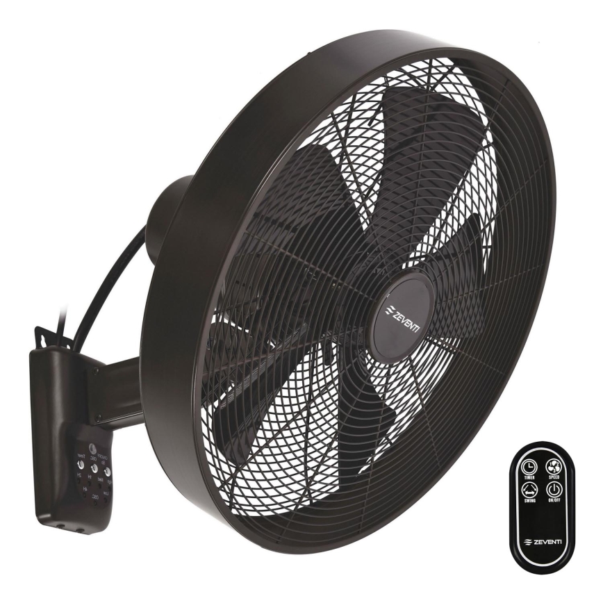 ZEVENTI - Wall fan FREEZE 50W/230V d. 40 cm black/brown + remote control
