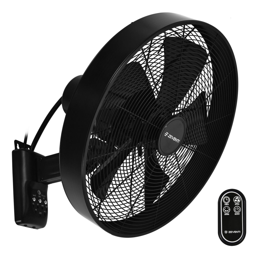 ZEVENTI - Wall fan FREEZE 50W/230V d. 40 cm black + remote control
