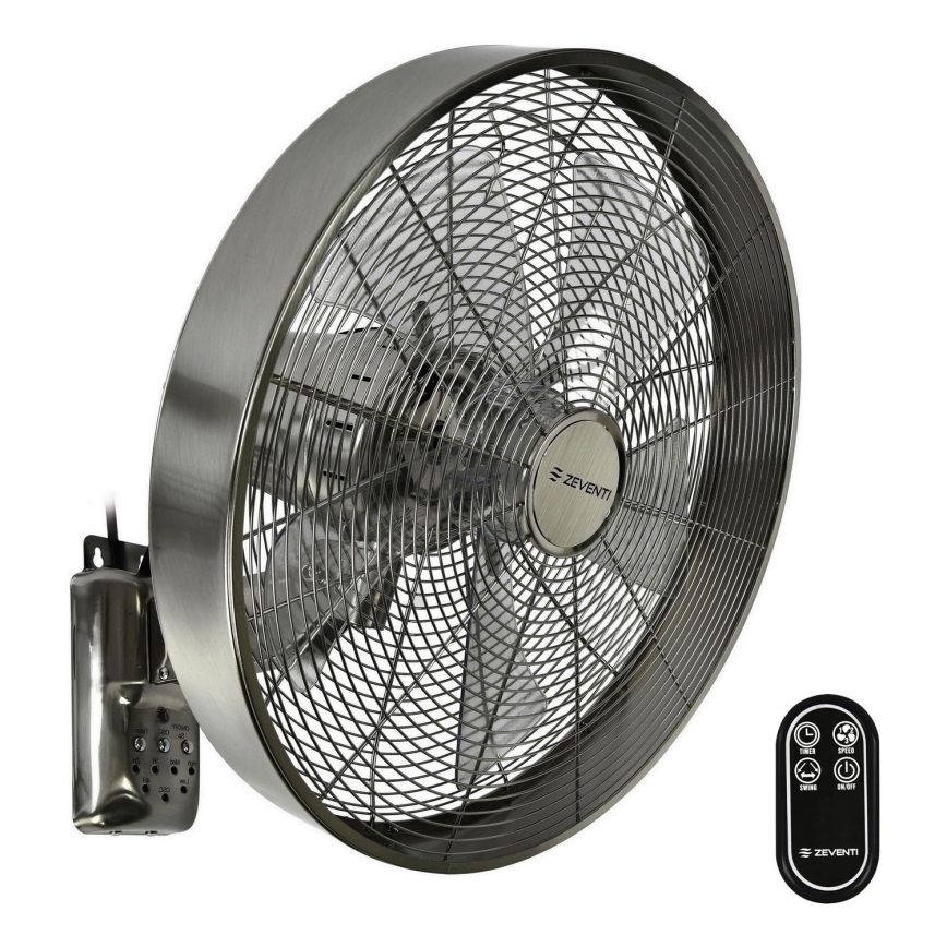 ZEVENTI - Wall fan FREEZE 50W/230V d. 40 cm matte chrome + remote control