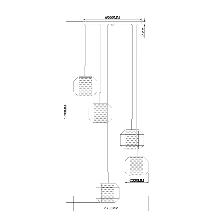 Zuma Line - Cable-hung pendant light, 5xE27/25W/230V, diam. 73 cm, gold/black