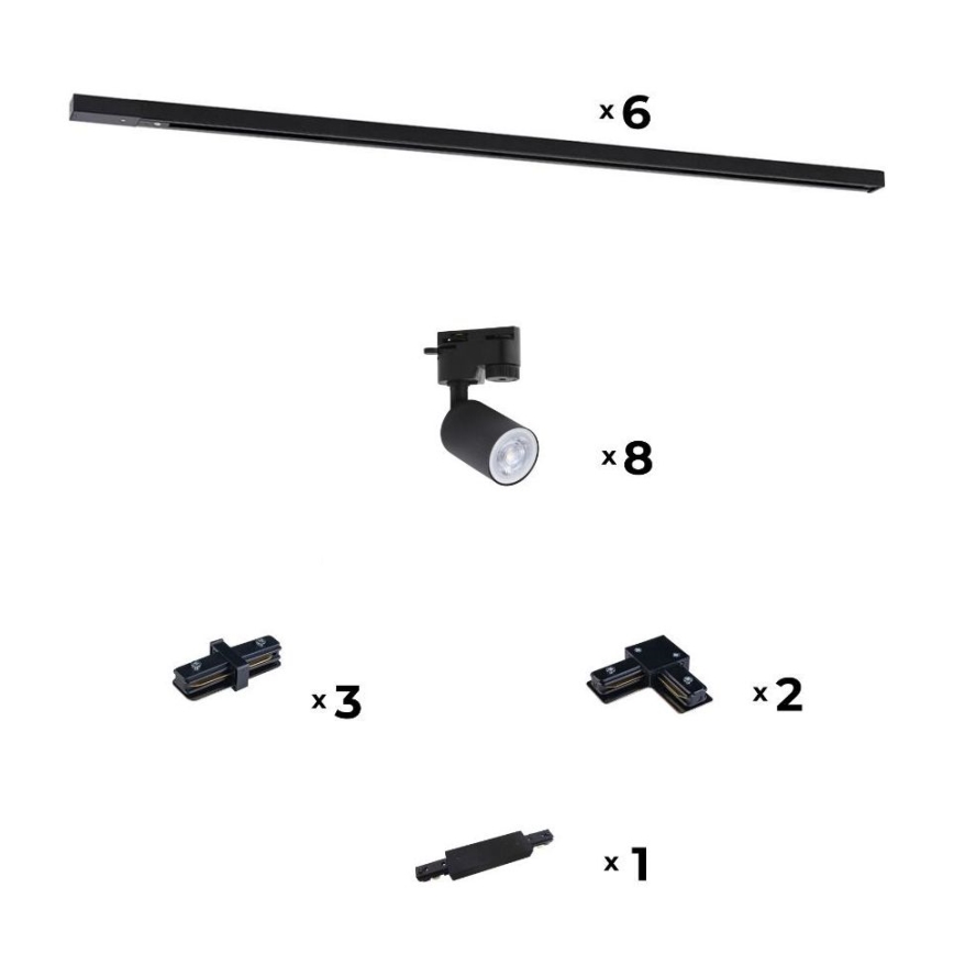 Zuma Line - Spotlight for rail system 8xGU10/10W/230V black + rail accessories