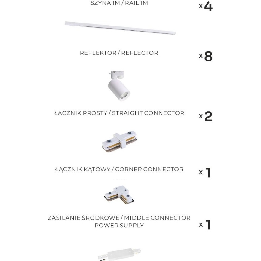 Zuma Line - Track-mounted spotlight 8x GU10 / 35W / 230V, White