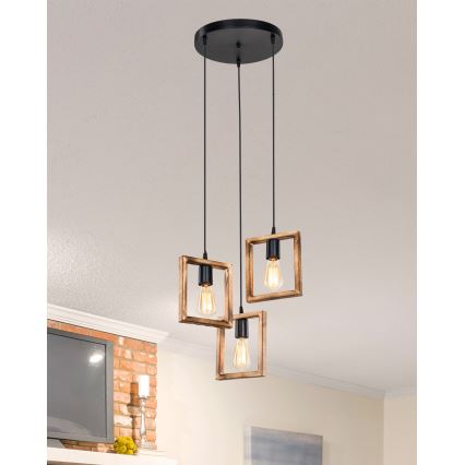 Zuma Line - Chandelier on a string 3xE27/20W/230V pine/black