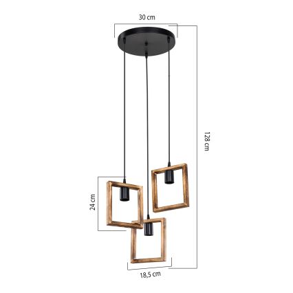 Zuma Line - Chandelier on a string 3xE27/20W/230V pine/black