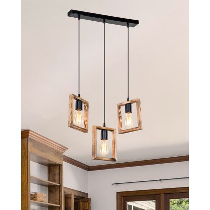 Zuma Line - Chandelier on a string 3xE27/20W/230V pine/black