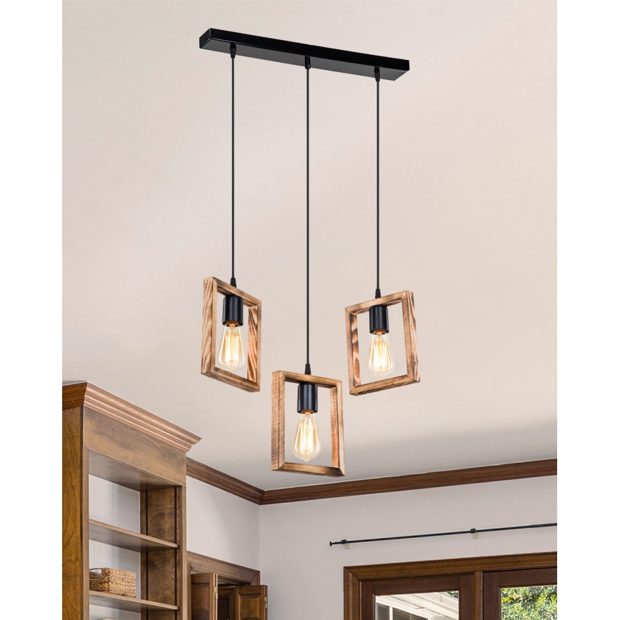 Zuma Line - Chandelier on a string 3xE27/20W/230V pine/black