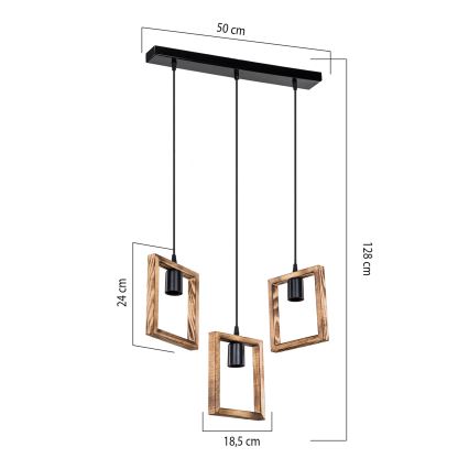 Zuma Line - Chandelier on a string 3xE27/20W/230V pine/black