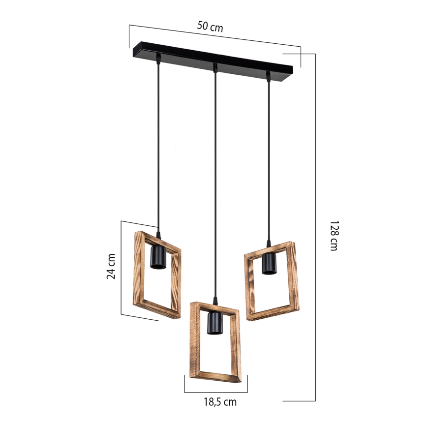 Zuma Line - Chandelier on a string 3xE27/20W/230V pine/black