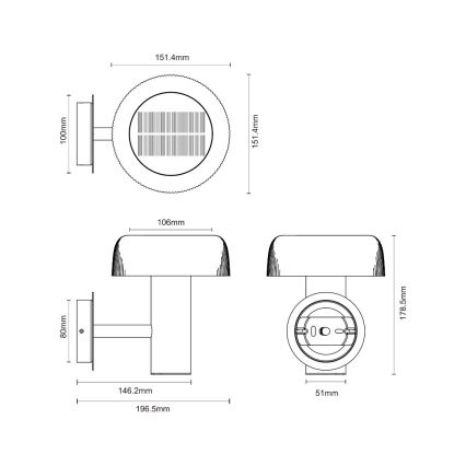 Zuma Line - LED solar wall lamp LED/2,5W/2000 mAh IP44 black